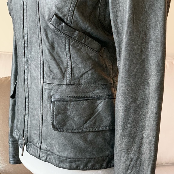 Vince Metallic Gray Genuine Leather Moto Jacket - Picture 5 of 8